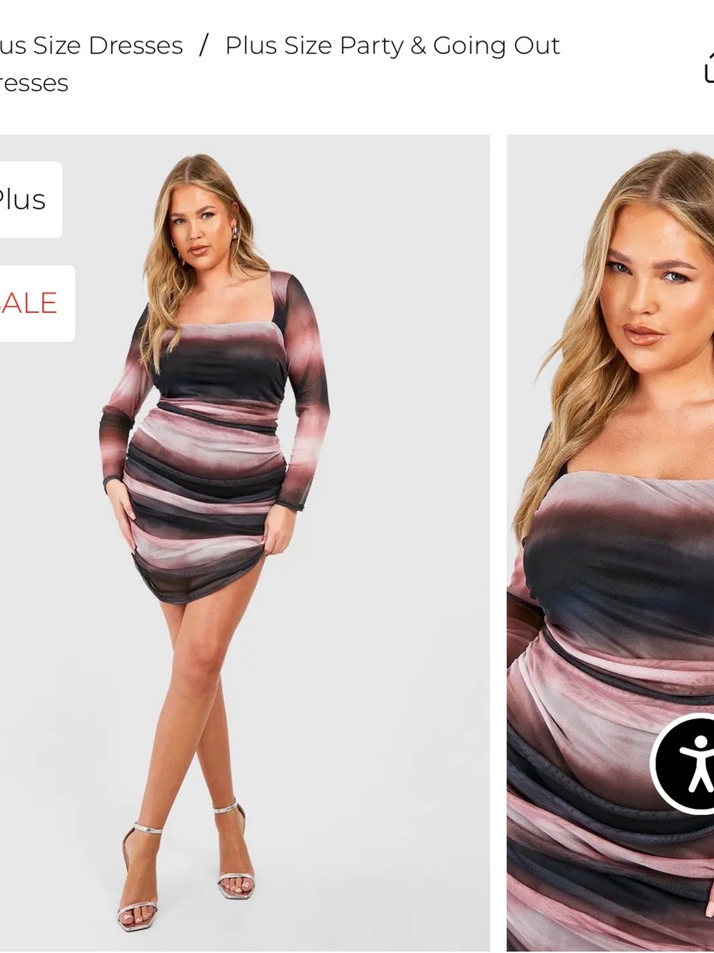 BooHoo NWT Ruched Mesh Bodycon Dress in Pink and Navy